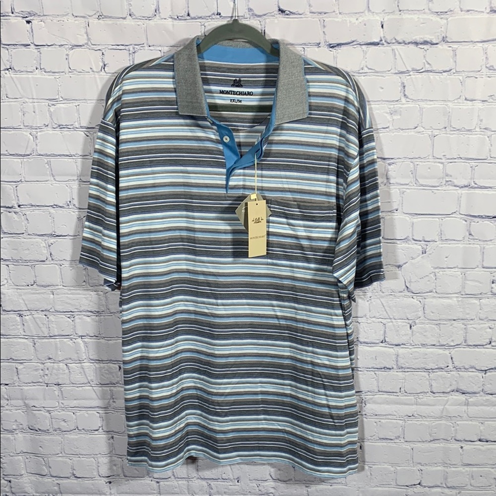Montechiaro Mens Striped Short Sleeve Polo Size XXL Blue NWT Golf Preppy Cotton